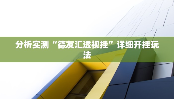 分析实测“德友汇透视挂”详细开挂玩法